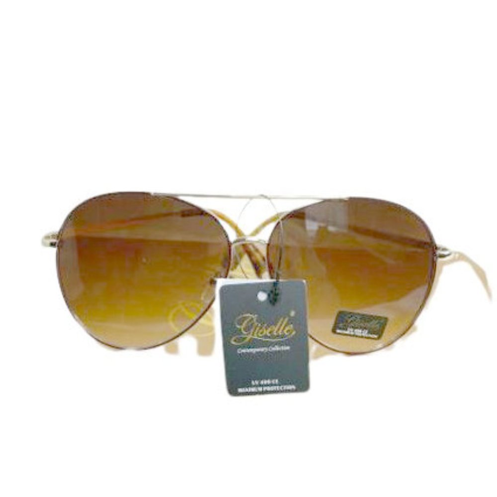 Giselle Contemporary Classic Aviator Sunglasses brown gold frame gradien…